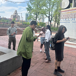 Students in Chocolate Cities traveled with Dr. J.T. Roane and Dr. Teona Williams as part of the Black Ecologies Lab to Philadelphia on April 24, 2026.